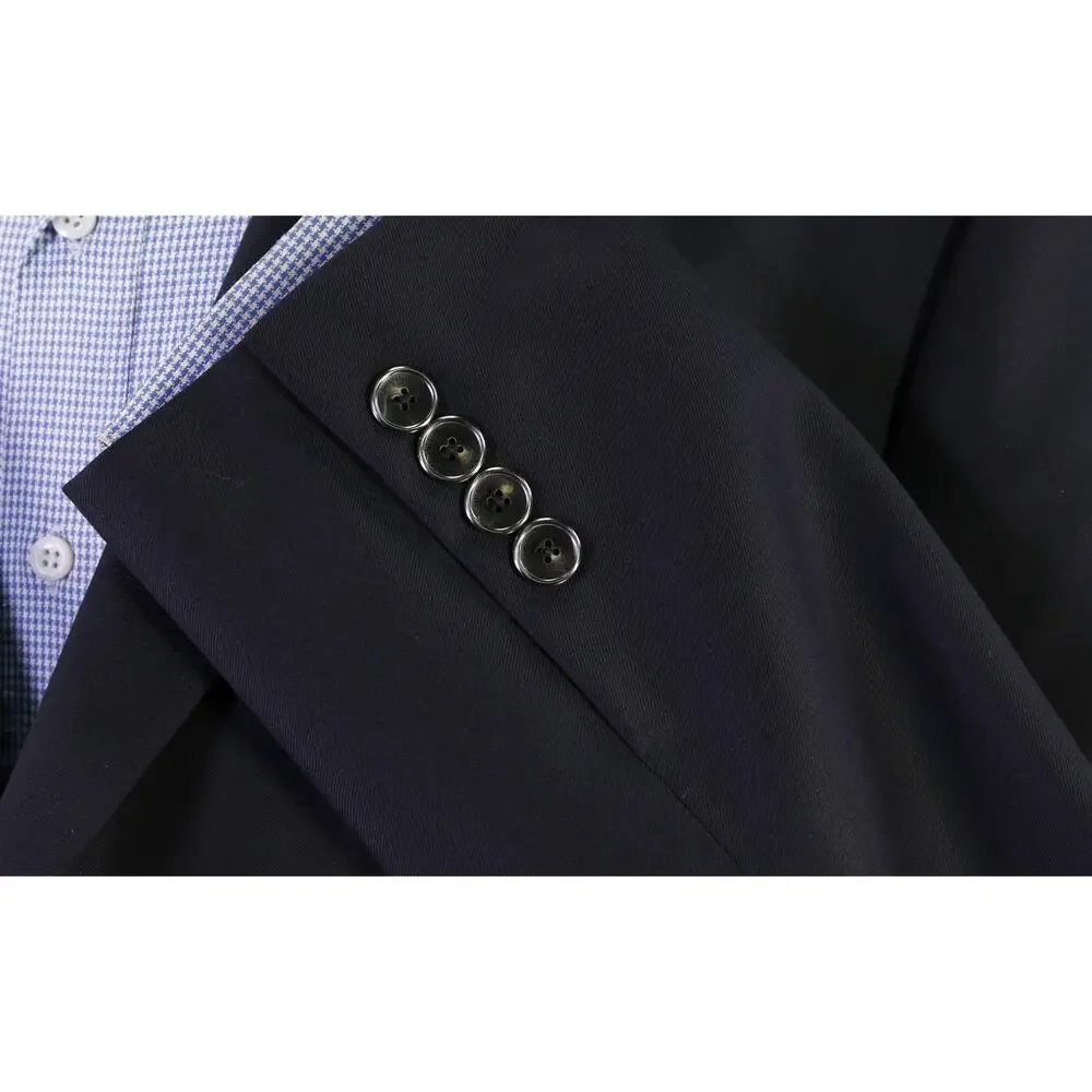 Hickey Freeman Traveler Navy Blue Metal Buttons Wool 2-Btn Blazer Jacket 46R